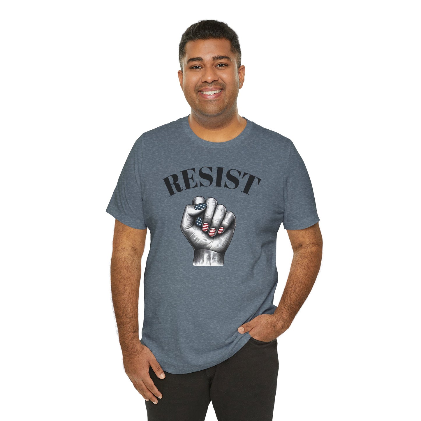 Resist Feminist Power Fist Tee – USA Flag Nails Protest Shirt