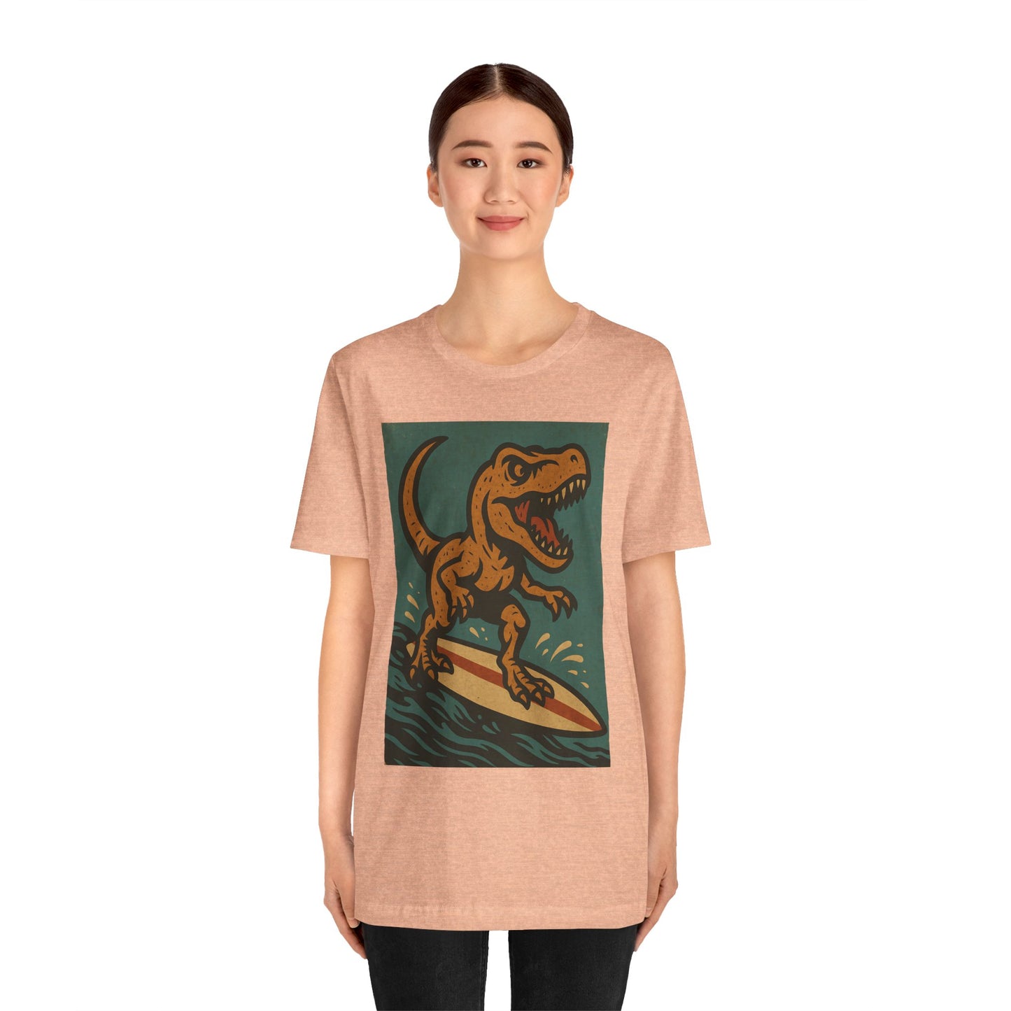 Surfing T-Rex T-Shirt – Funny Dinosaur Graphic Tee for Summer Vibes - WhimSpin - https://whimspin.com