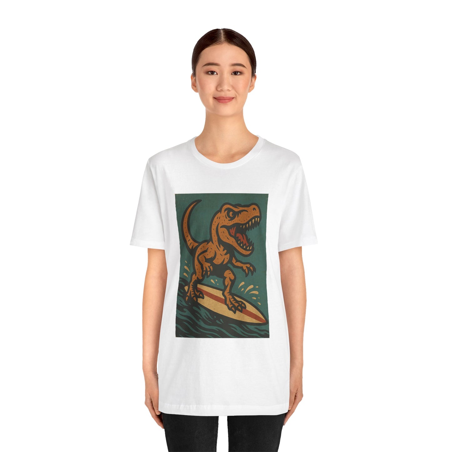 Surfing T-Rex T-Shirt – Funny Dinosaur Surfing Graphic Tee
