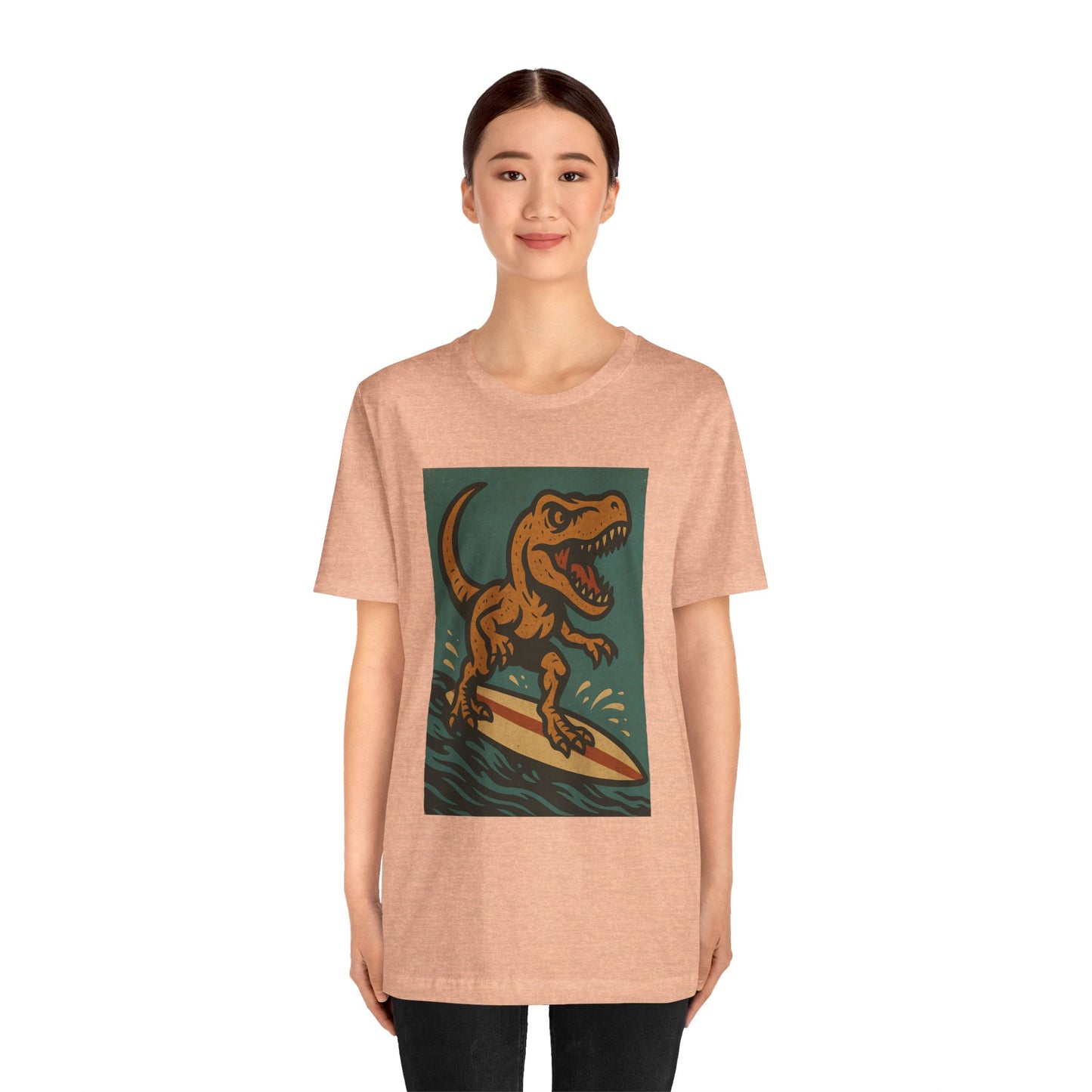 Surfing T-Rex T-Shirt – Funny Dinosaur Surfing Graphic Tee