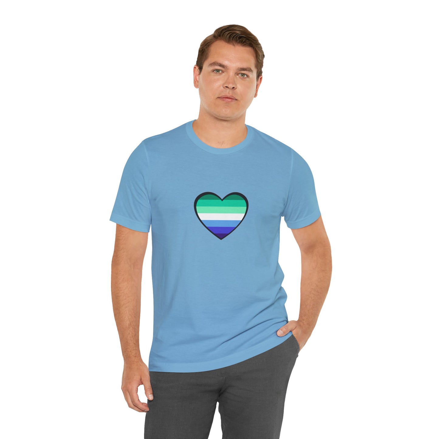 Gay Men’s Pride Flag Heart T-Shirt – LGBTQ+ Flag Design on Unisex Tee
