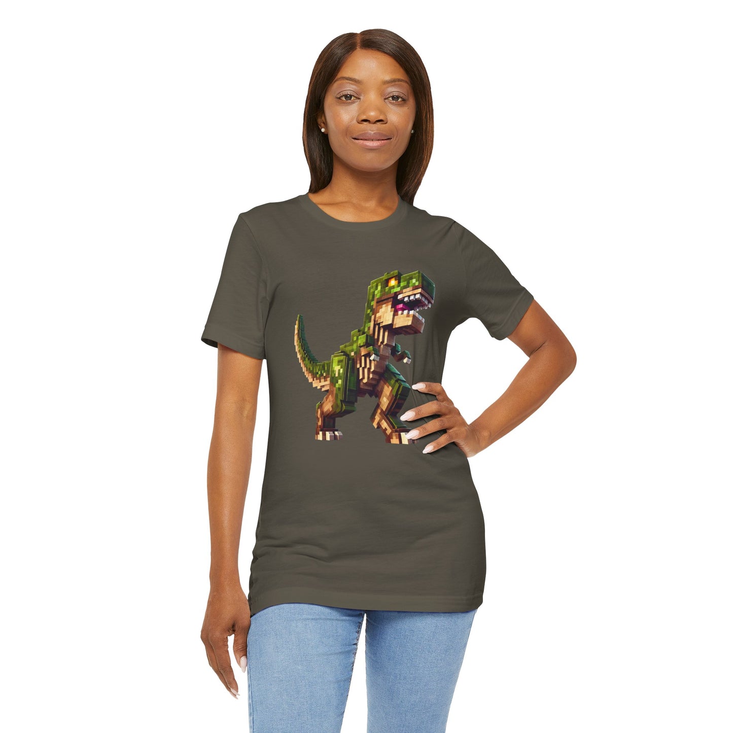 Pixel Dinosaur T-Shirt – Retro Dino Graphic Tee for Adults