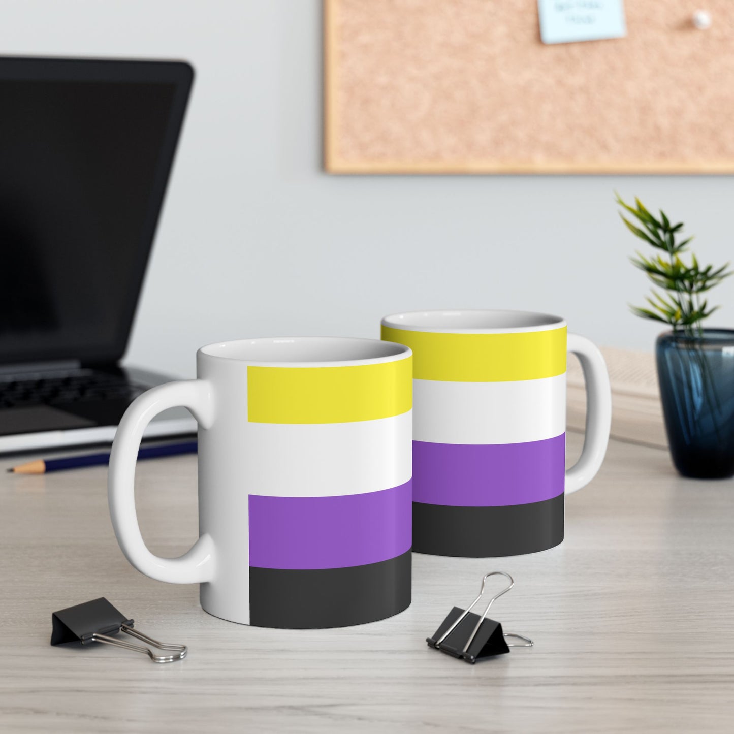 Nonbinary Pride Flag Cup – Yellow, White, Purple & Black LGBTQ+ Ceramic Mug