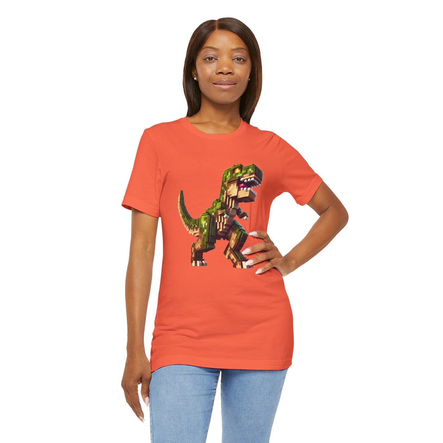 Pixel Dinosaur T-Shirt – Retro Dino Graphic Tee for Adults