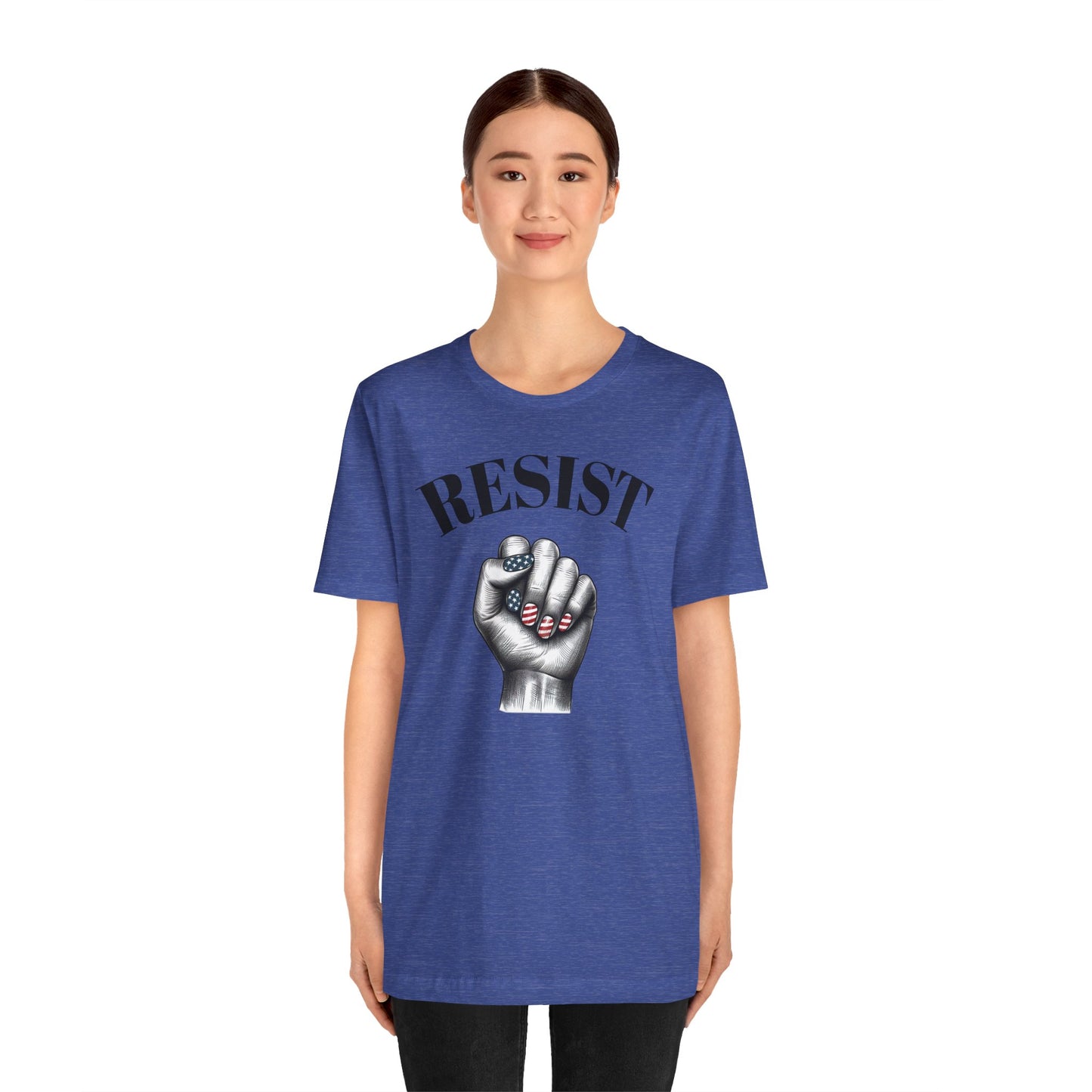 Resist Feminist Power Fist Tee – USA Flag Nails Protest Shirt