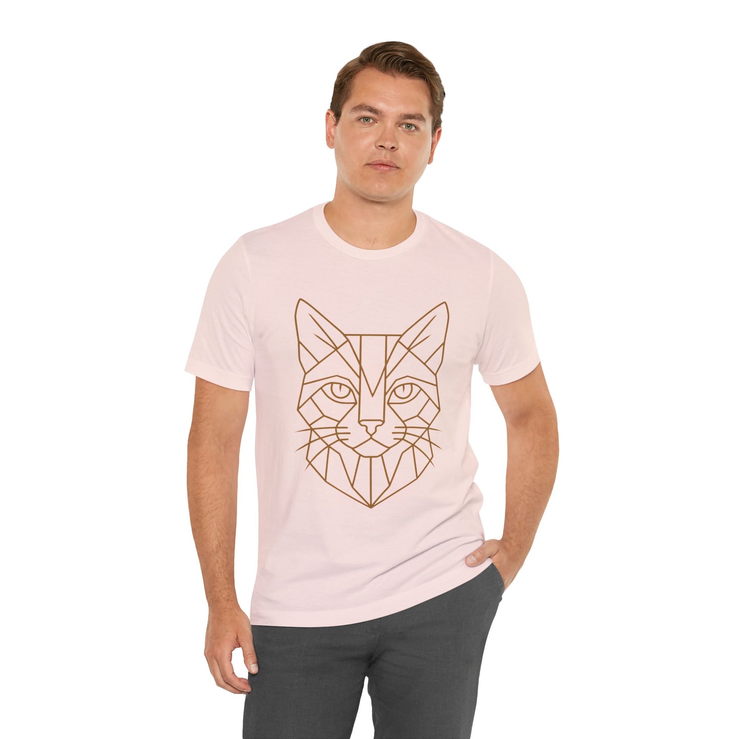 Geometric Cat T-Shirt – Minimalist Line Art Tee - WhimSpin - https://whimspin.com
