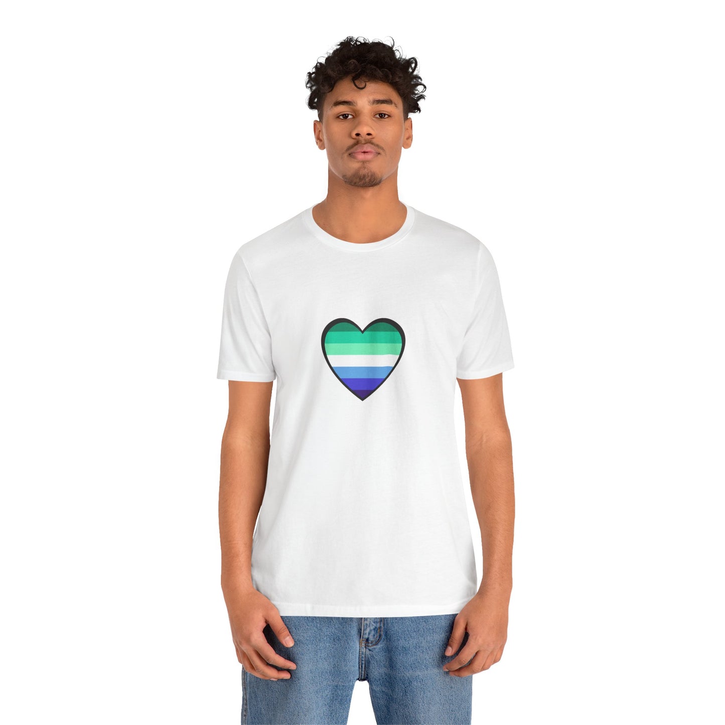 Gay Men’s Pride Flag Heart T-Shirt – LGBTQ+ Flag Design on Unisex Tee