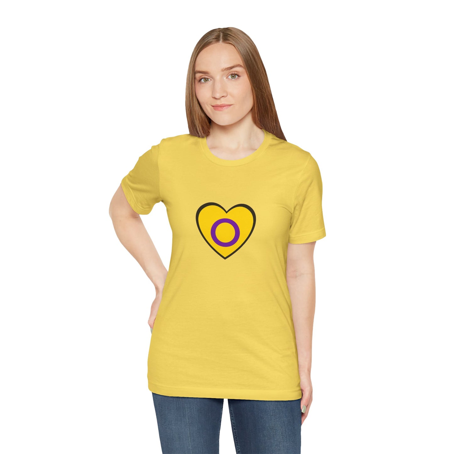 Intersex Pride Flag Heart T-Shirt – Minimalist LGBTQ+ Support Tee - WhimSpin - https://whimspin.com