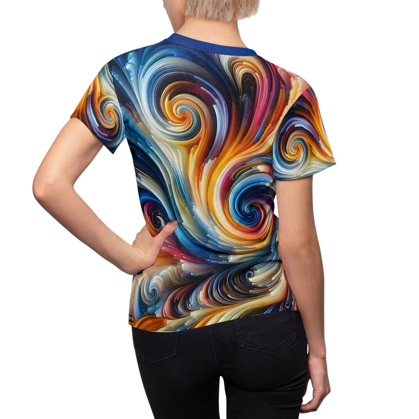 Color Storm Swirl Tee – All-Over Rainbow Brushstroke Women’s Shirt