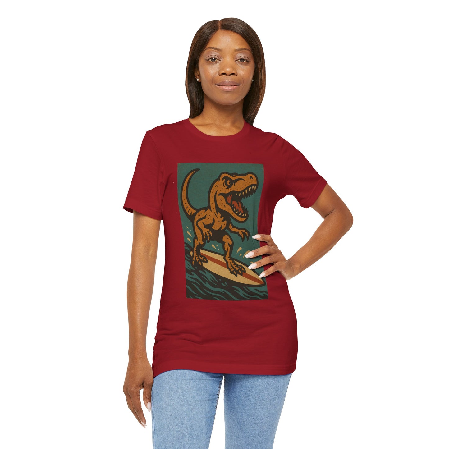 Surfing T-Rex T-Shirt – Funny Dinosaur Surfing Graphic Tee