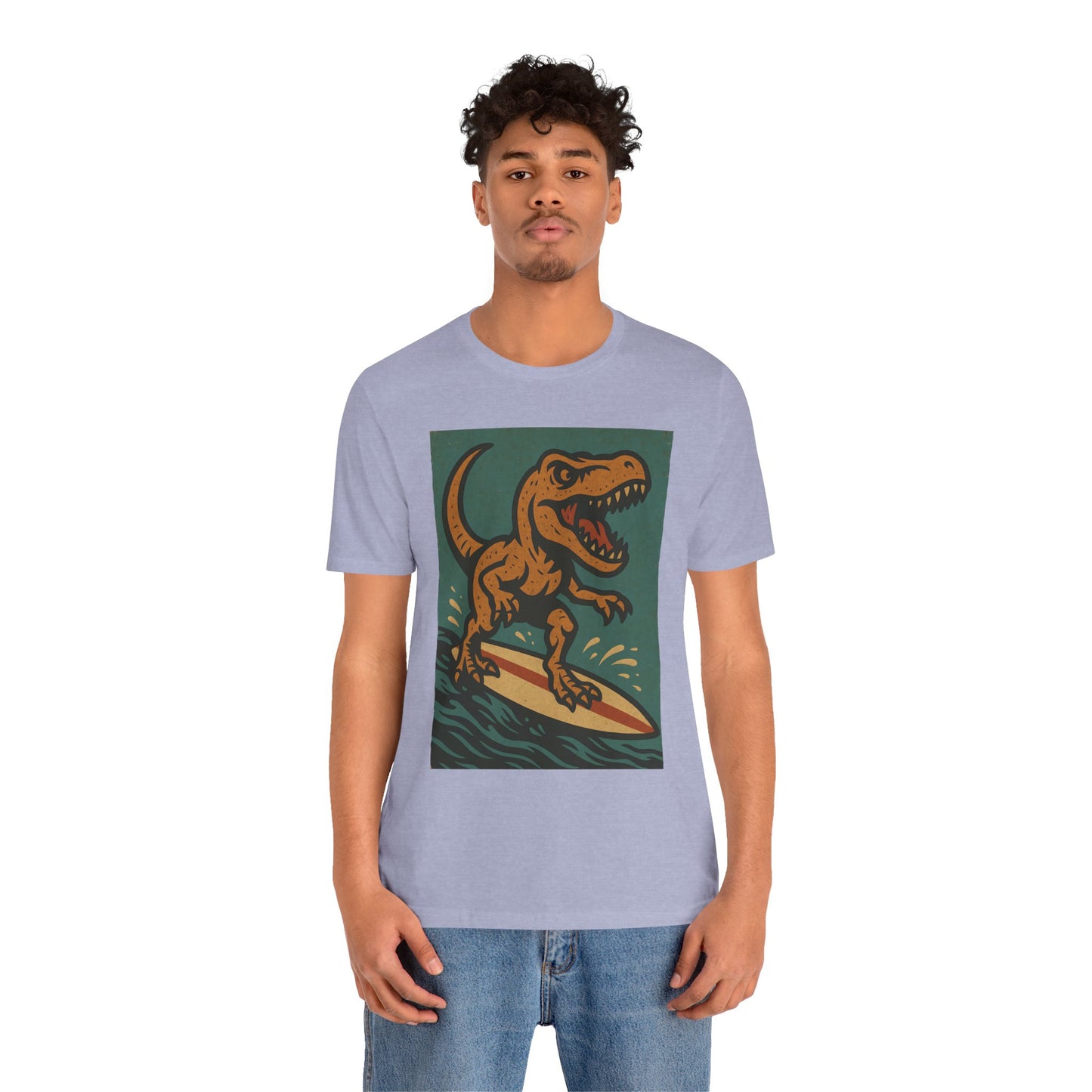 Surfing T-Rex T-Shirt – Funny Dinosaur Graphic Tee for Summer Vibes - WhimSpin - https://whimspin.com