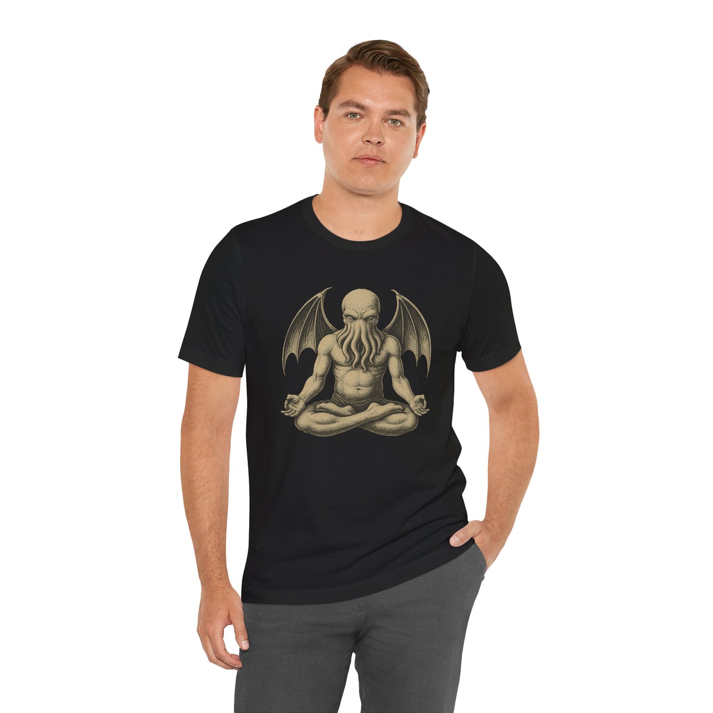 Meditating Cthulhu Shirt – Unisex Mythos Tee for Sci-Fi & Festival Fans
