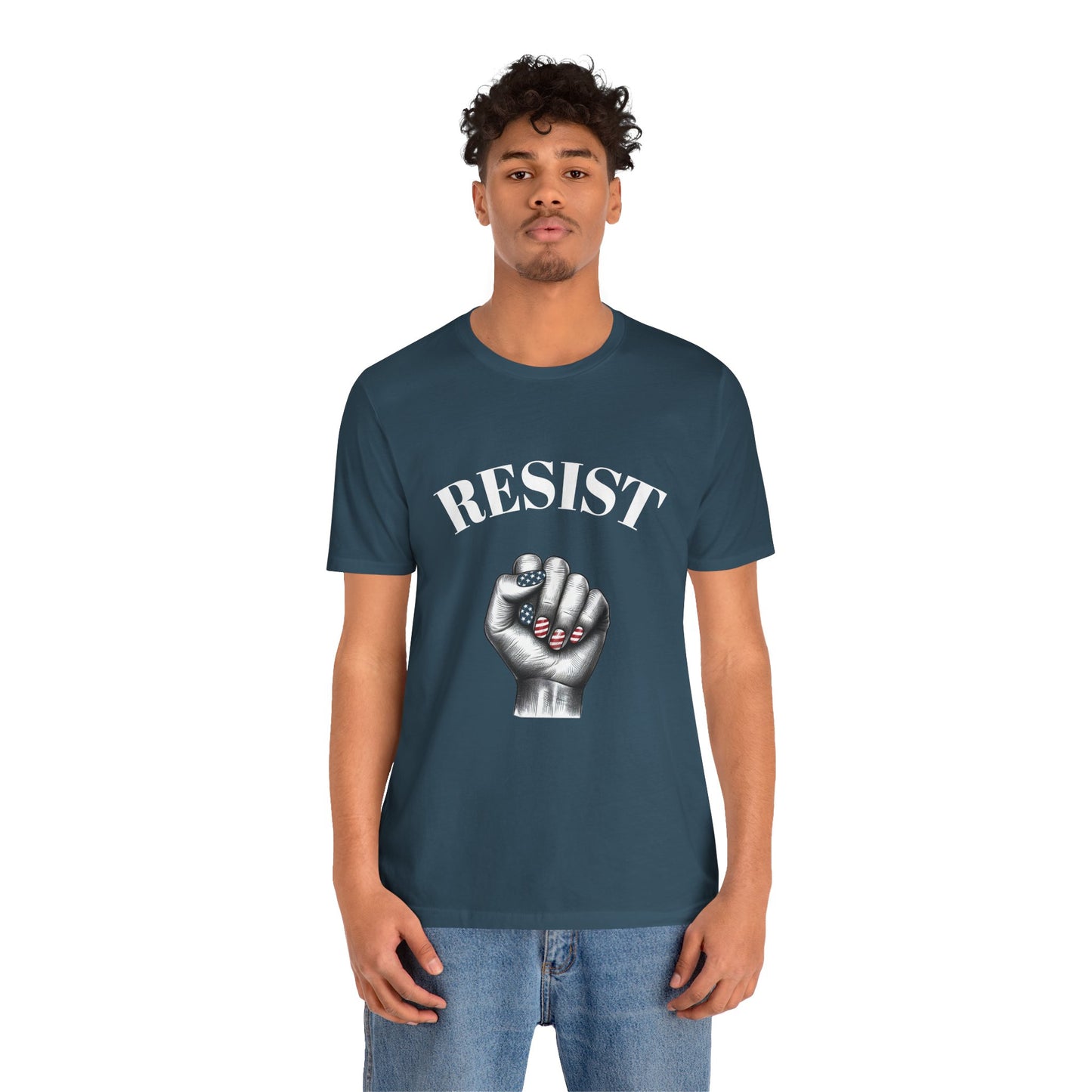 Resist Feminist Power Fist Tee – USA Flag Nails Protest Shirt