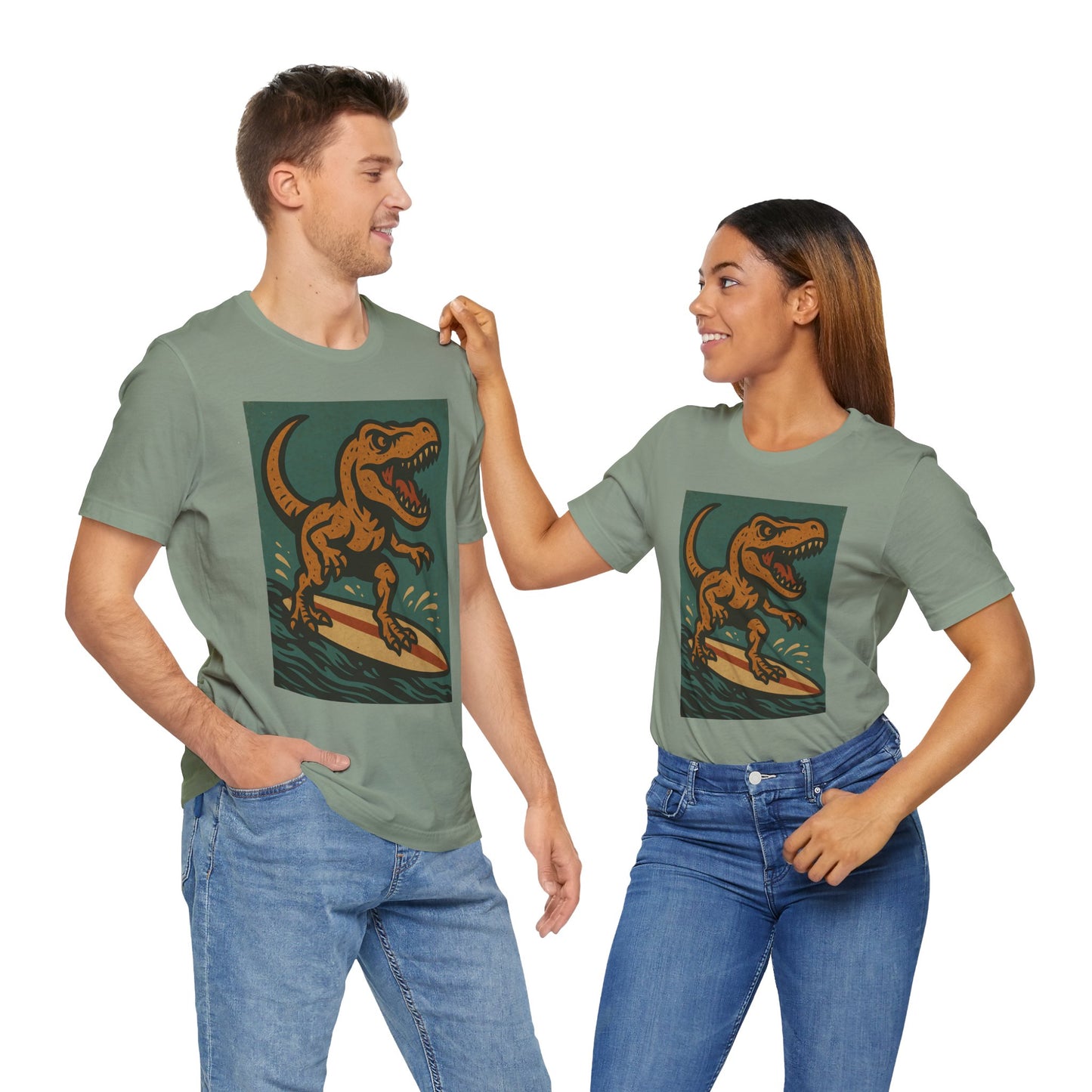 Surfing T-Rex T-Shirt – Funny Dinosaur Graphic Tee for Summer Vibes - WhimSpin - https://whimspin.com