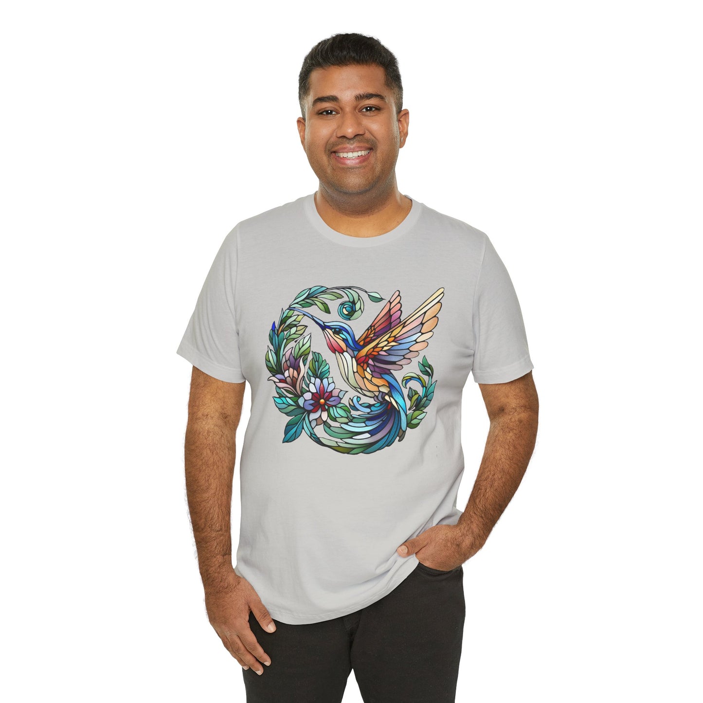 Stained Glass Hummingbird Tee – Vibrant Nature Shirt