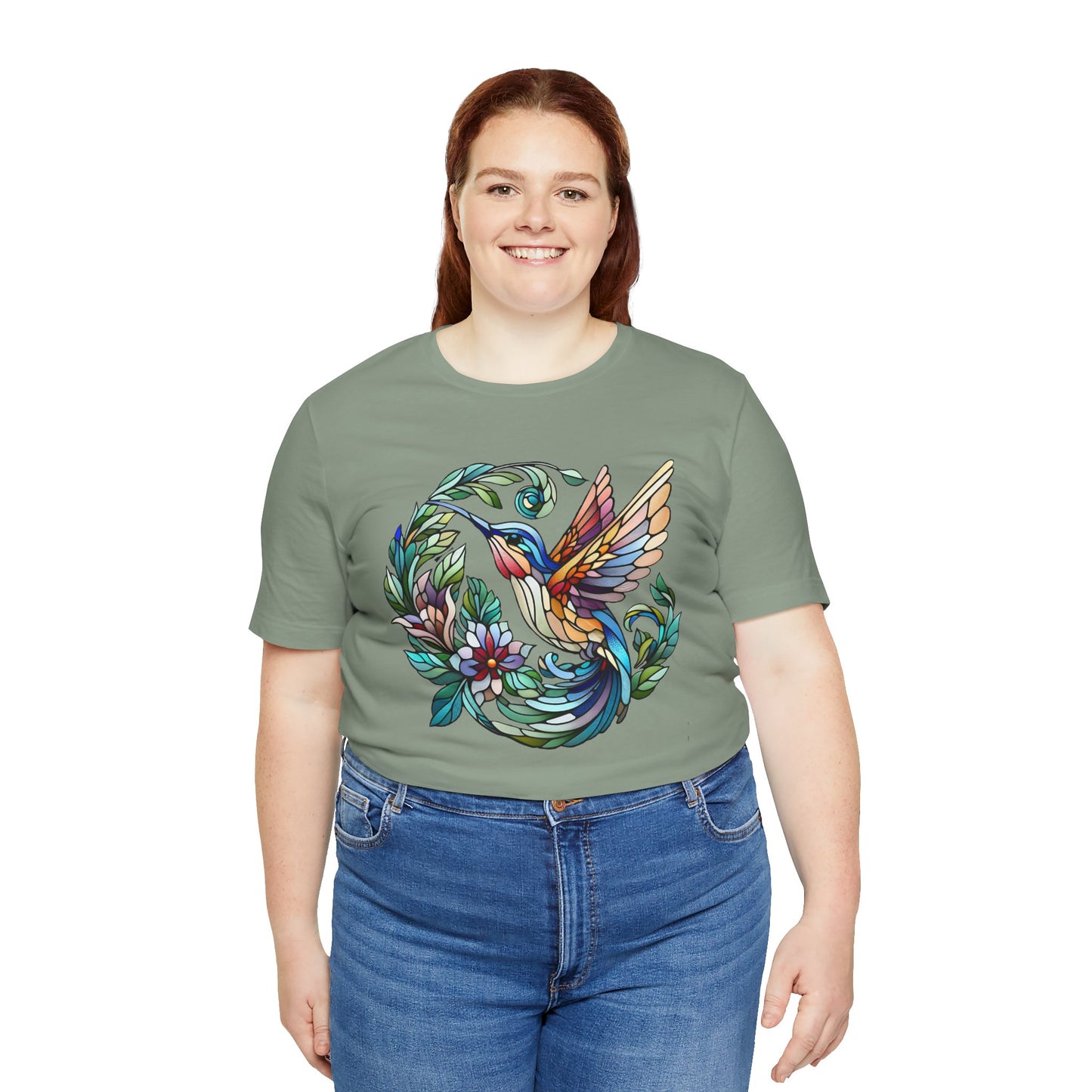 Stained Glass Hummingbird Tee – Vibrant Nature Shirt