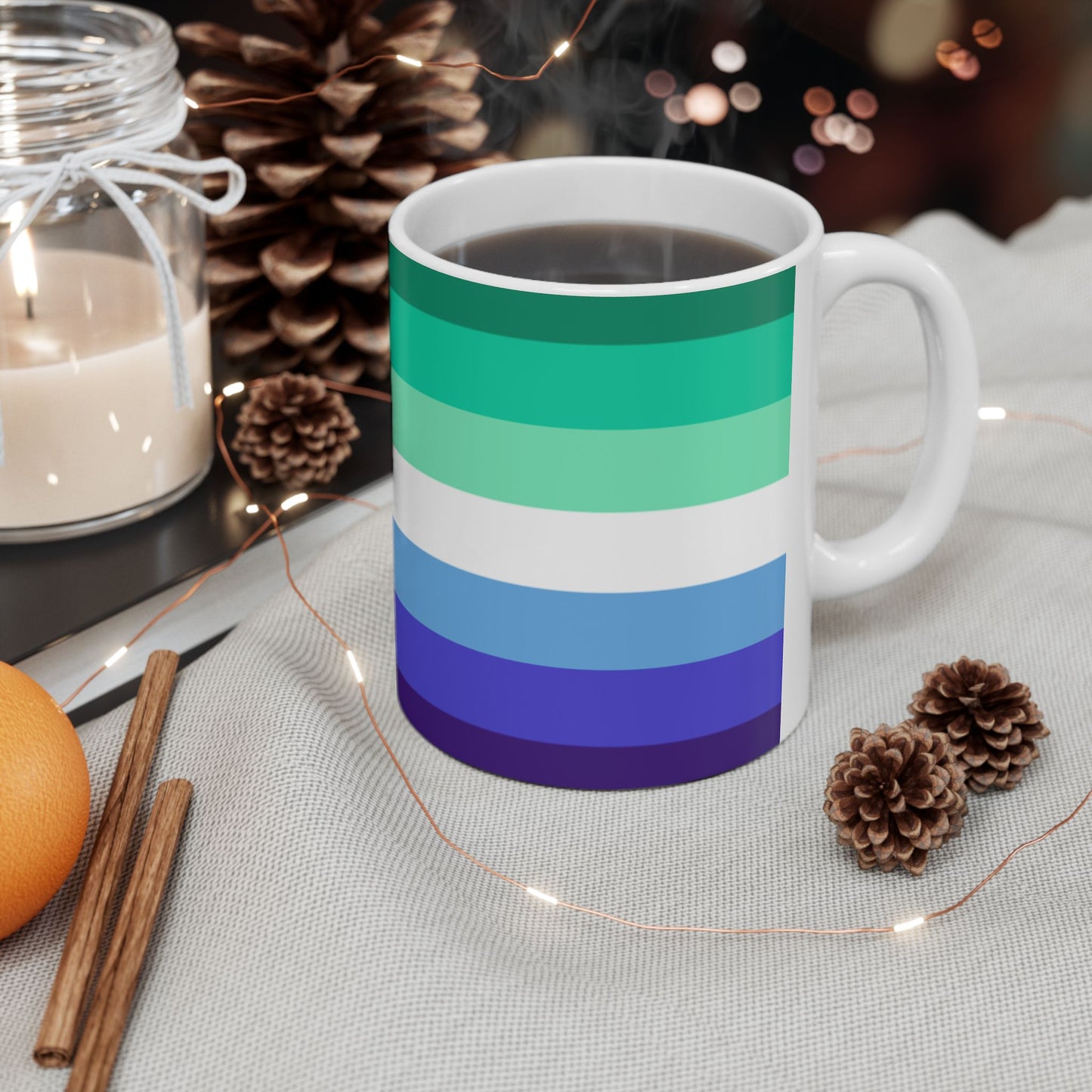 Gay Men’s Pride Flag Mug – Green and Blue LGBTQ+ Ceramic Cup