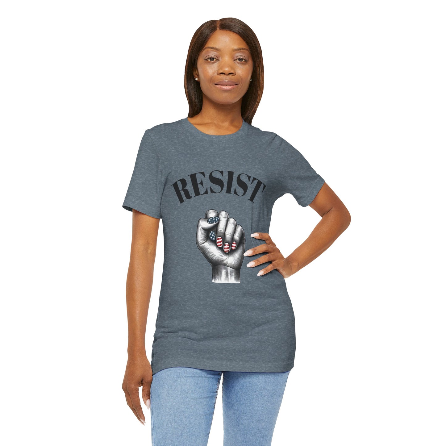 Resist Feminist Power Fist Tee – USA Flag Nails Protest Shirt - WhimSpin - https://whimspin.com