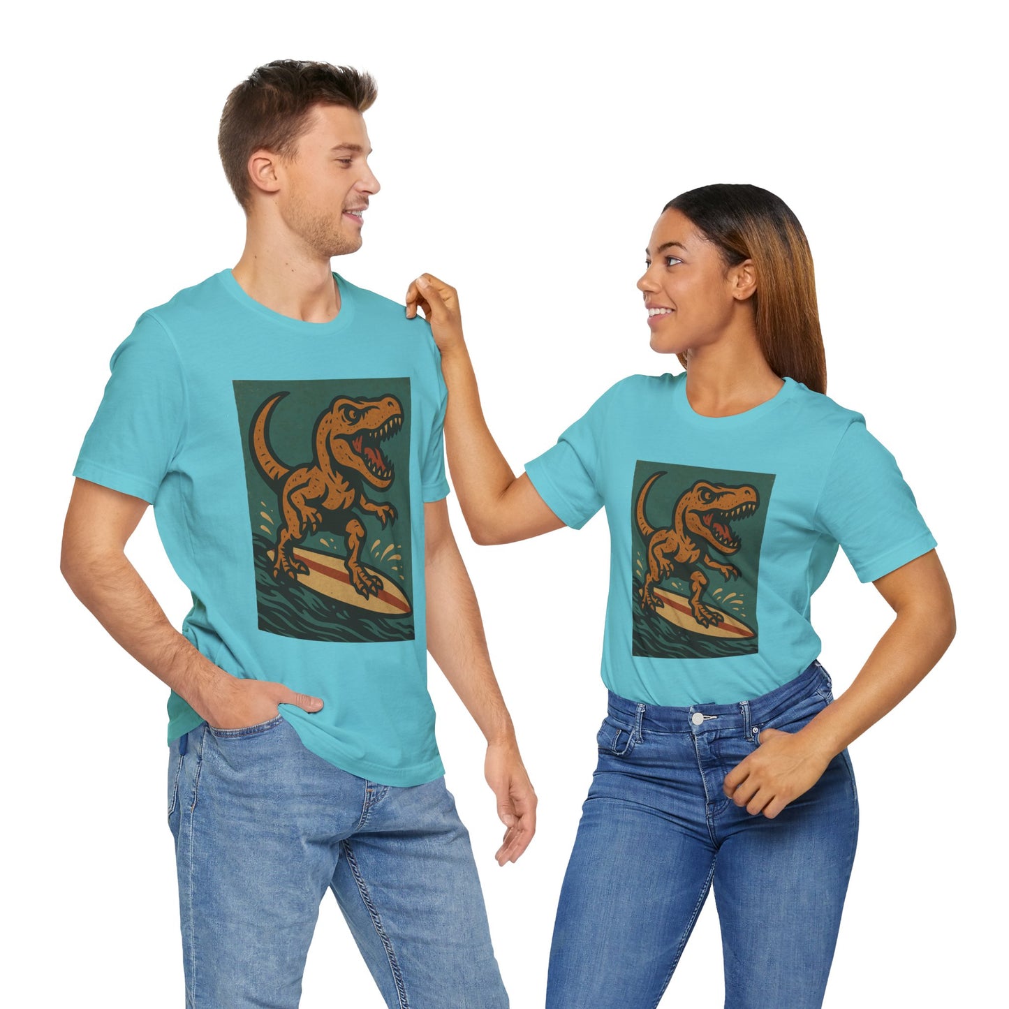Surfing T-Rex T-Shirt – Funny Dinosaur Surfing Graphic Tee