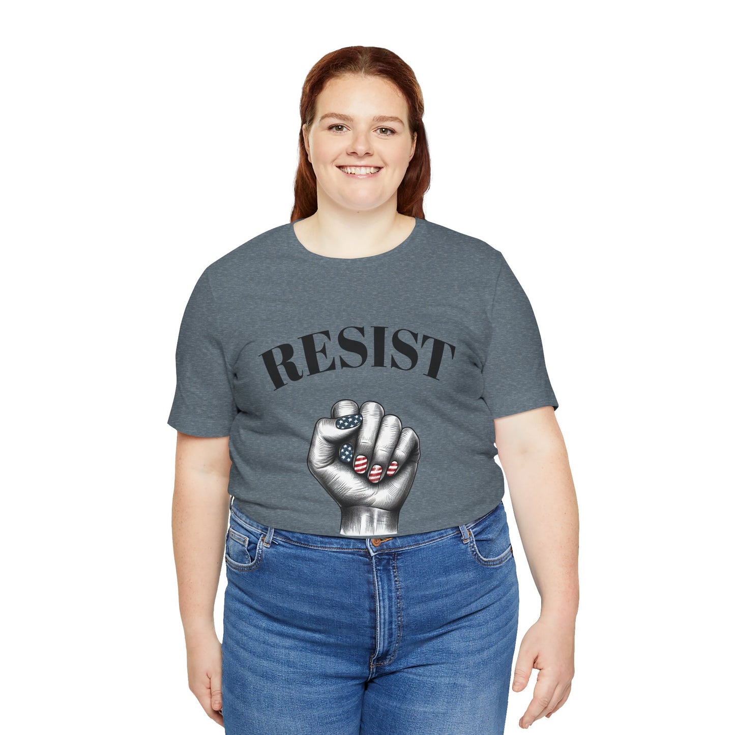 Resist Feminist Power Fist Tee – USA Flag Nails Protest Shirt - WhimSpin - https://whimspin.com