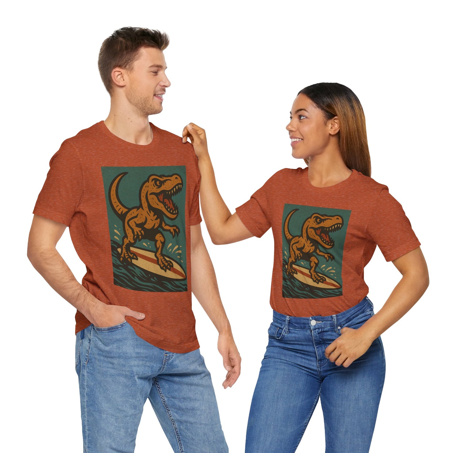 Surfing T-Rex T-Shirt – Funny Dinosaur Graphic Tee for Summer Vibes - WhimSpin - https://whimspin.com
