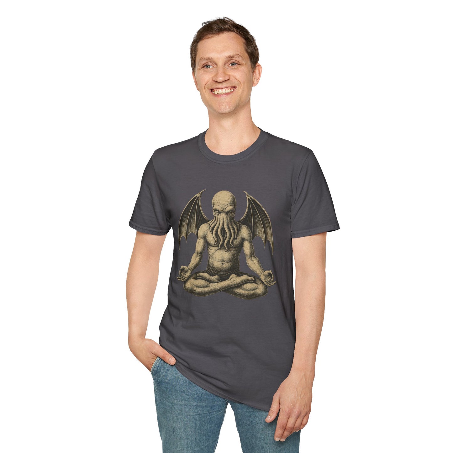 Meditating Cthulhu T-Shirt – Unisex Mythos Tee for Sci-Fi & Festival Fans - WhimSpin - https://whimspin.com