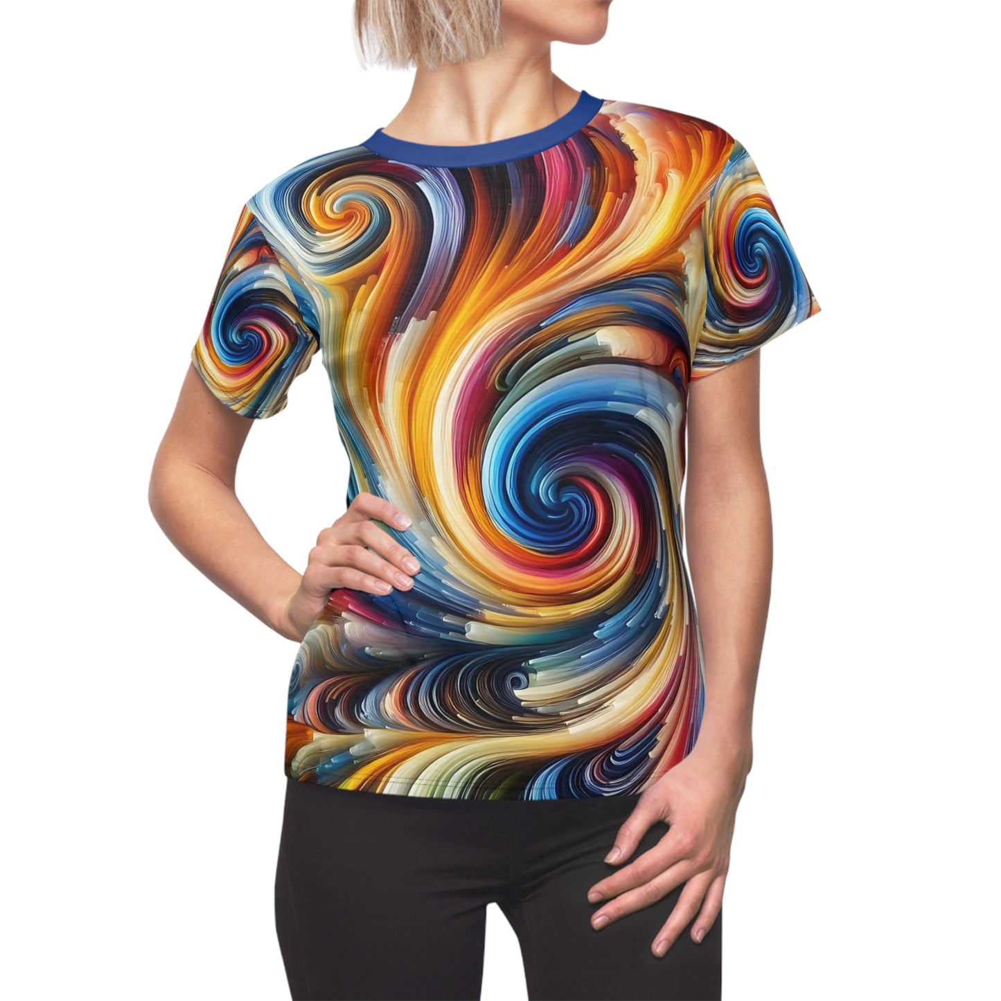 Color Storm Swirl Tee – All-Over Rainbow Brushstroke Women’s Shirt