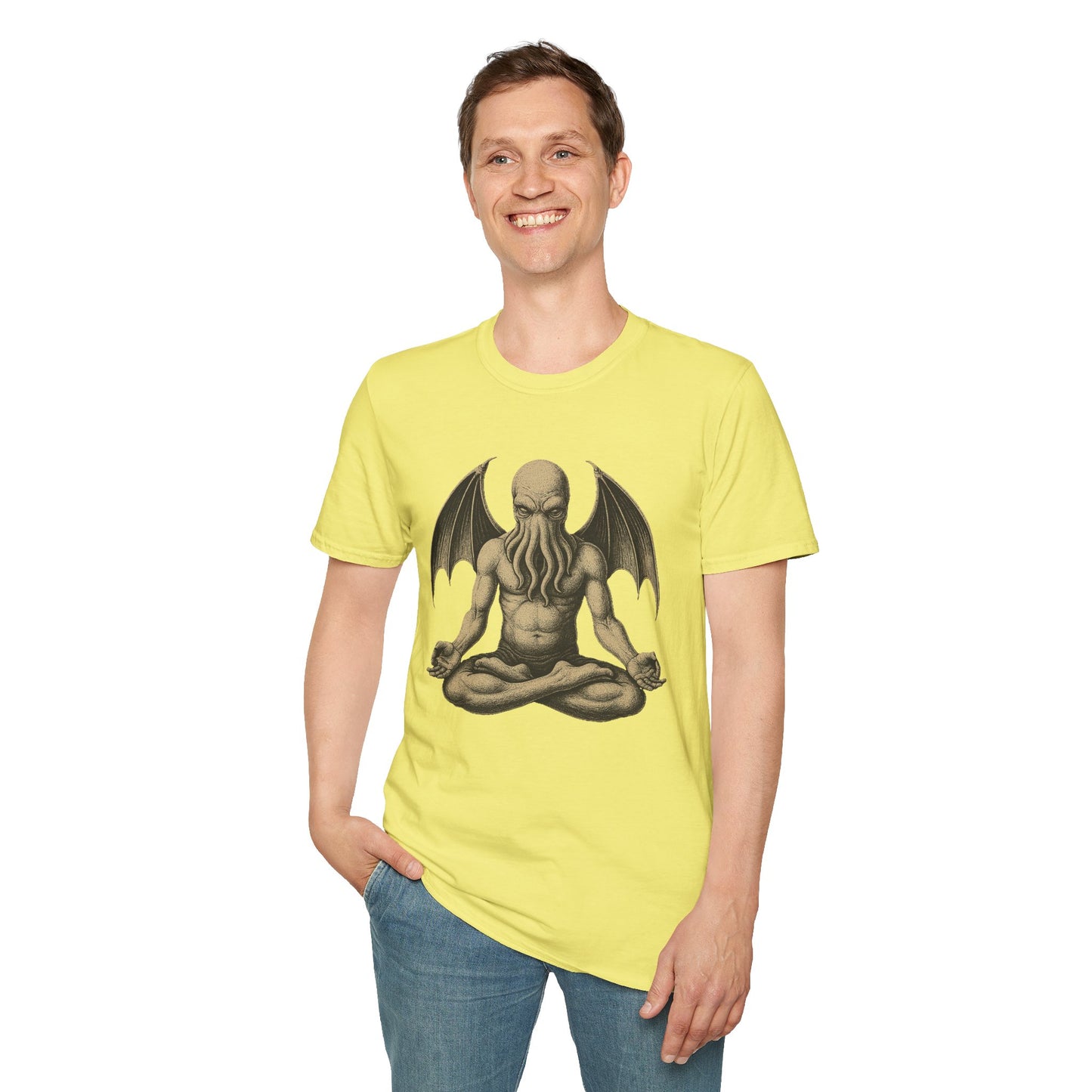 Meditating Cthulhu T-Shirt – Unisex Mythos Tee for Sci-Fi & Festival Fans - WhimSpin - https://whimspin.com