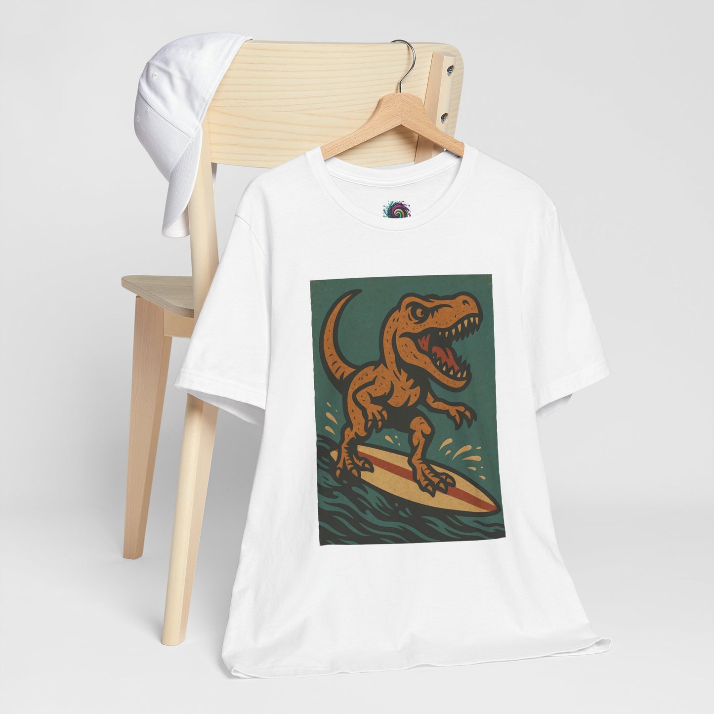 Surfing T-Rex T-Shirt – Funny Dinosaur Surfing Graphic Tee