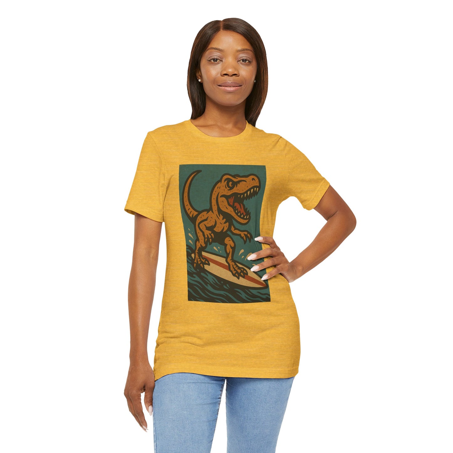 Surfing T-Rex T-Shirt – Funny Dinosaur Surfing Graphic Tee