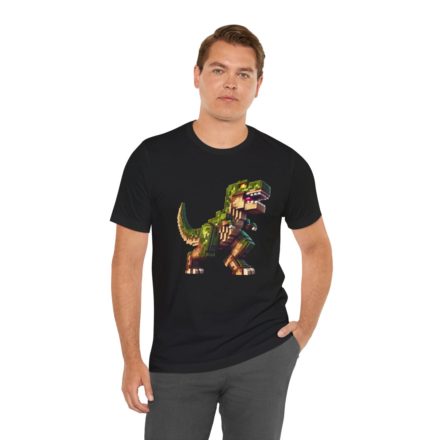 Pixel Dinosaur T-Shirt – Retro Dino Graphic Tee for Adults