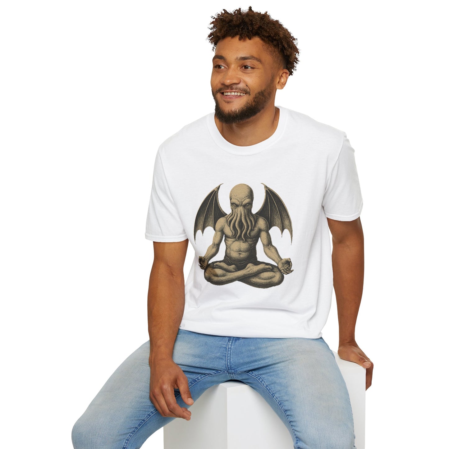 Meditating Cthulhu T-Shirt – Unisex Mythos Tee for Sci-Fi & Festival Fans - WhimSpin - https://whimspin.com