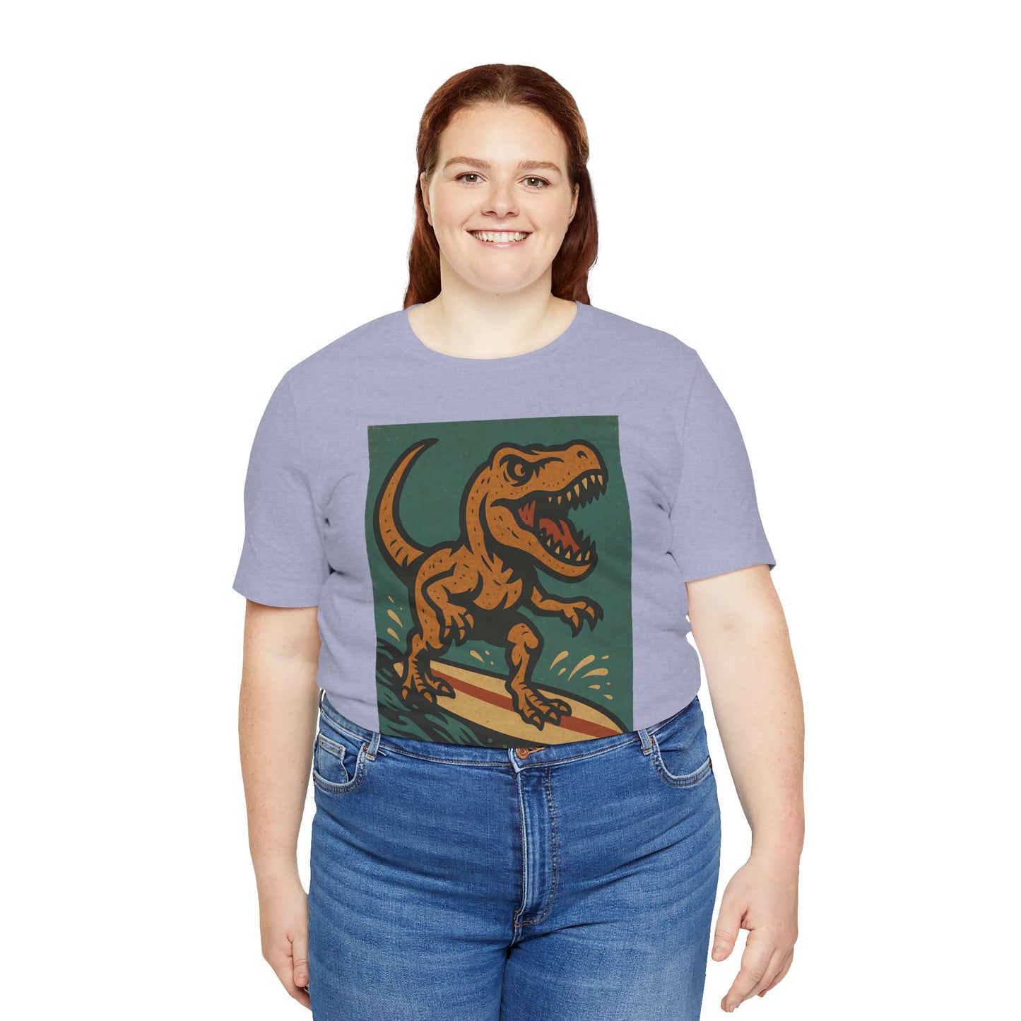Surfing T-Rex T-Shirt – Funny Dinosaur Graphic Tee for Summer Vibes - WhimSpin - https://whimspin.com