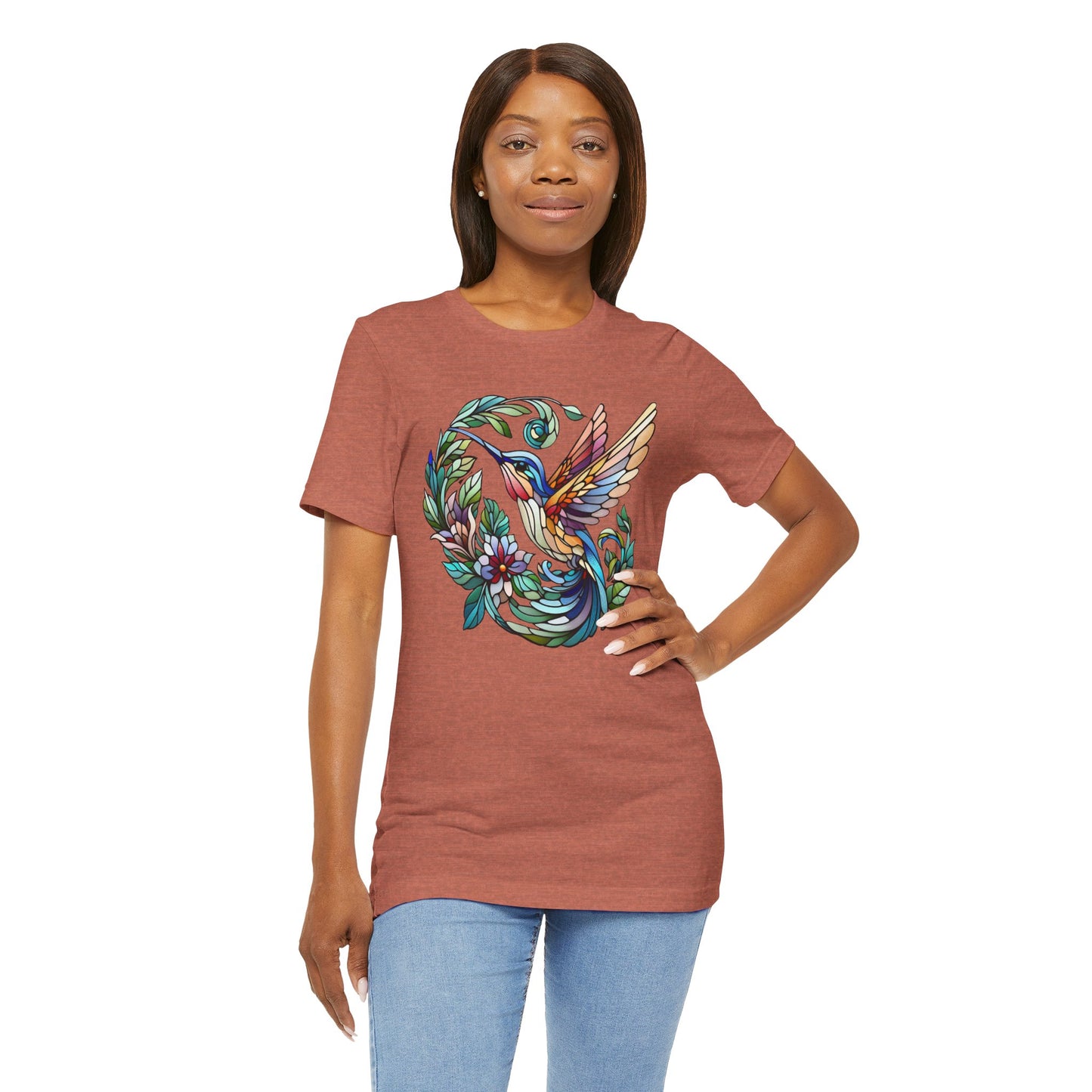Stained Glass Hummingbird Tee – Vibrant Nature Shirt
