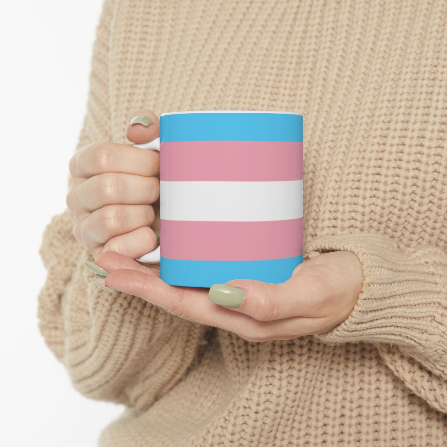 Transgender Pride Flag Cup – Blue, Pink & White LGBTQ+ Ceramic Mug