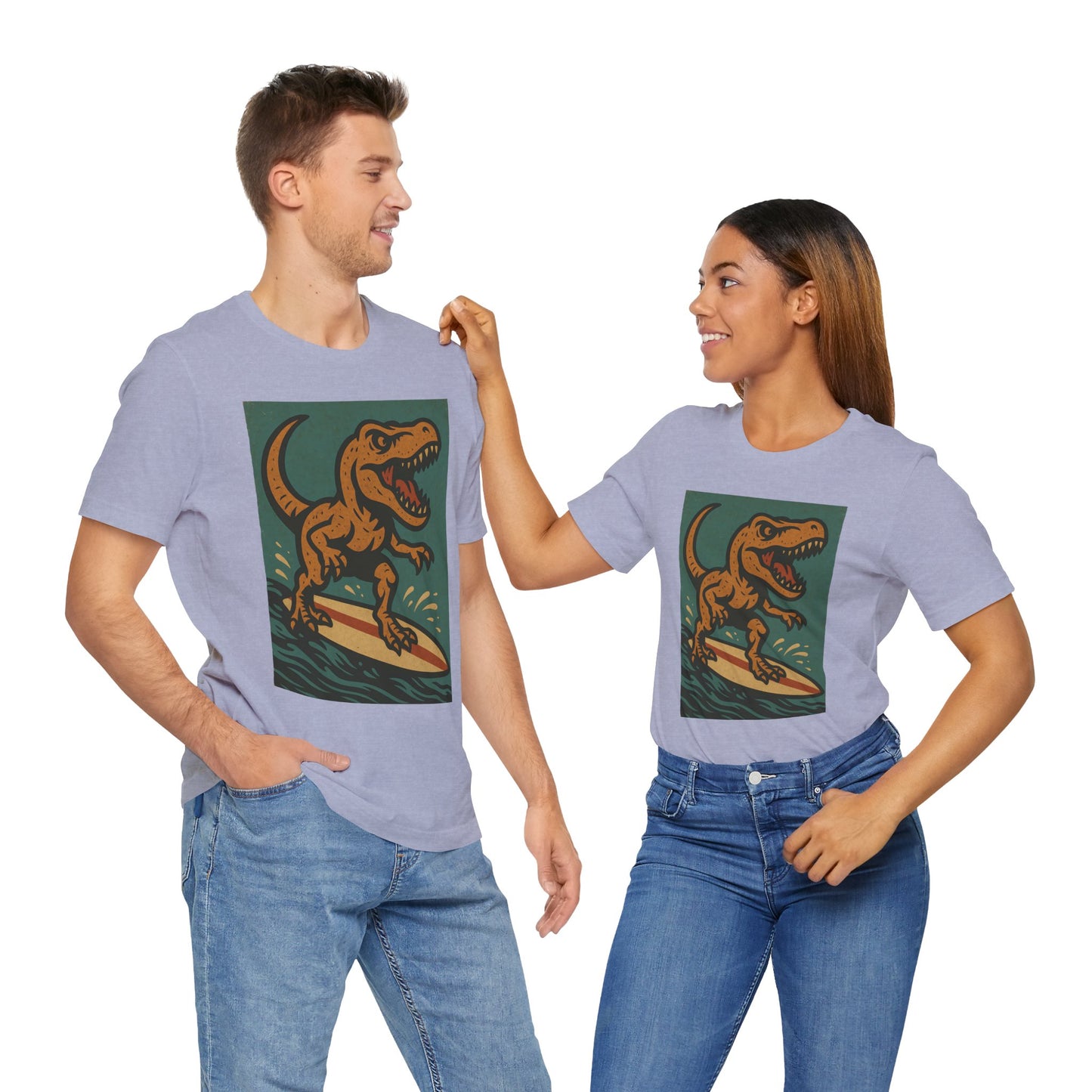 Surfing T-Rex T-Shirt – Funny Dinosaur Graphic Tee for Summer Vibes - WhimSpin - https://whimspin.com