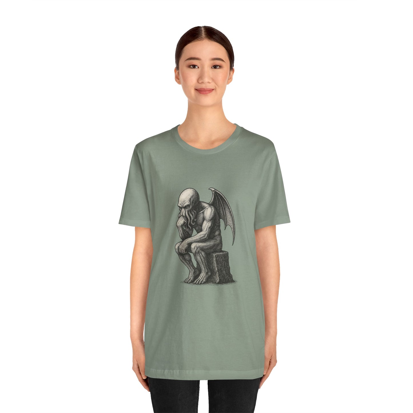 Cthulhu The Thinker Tee – Lovecraftian Parody Shirt