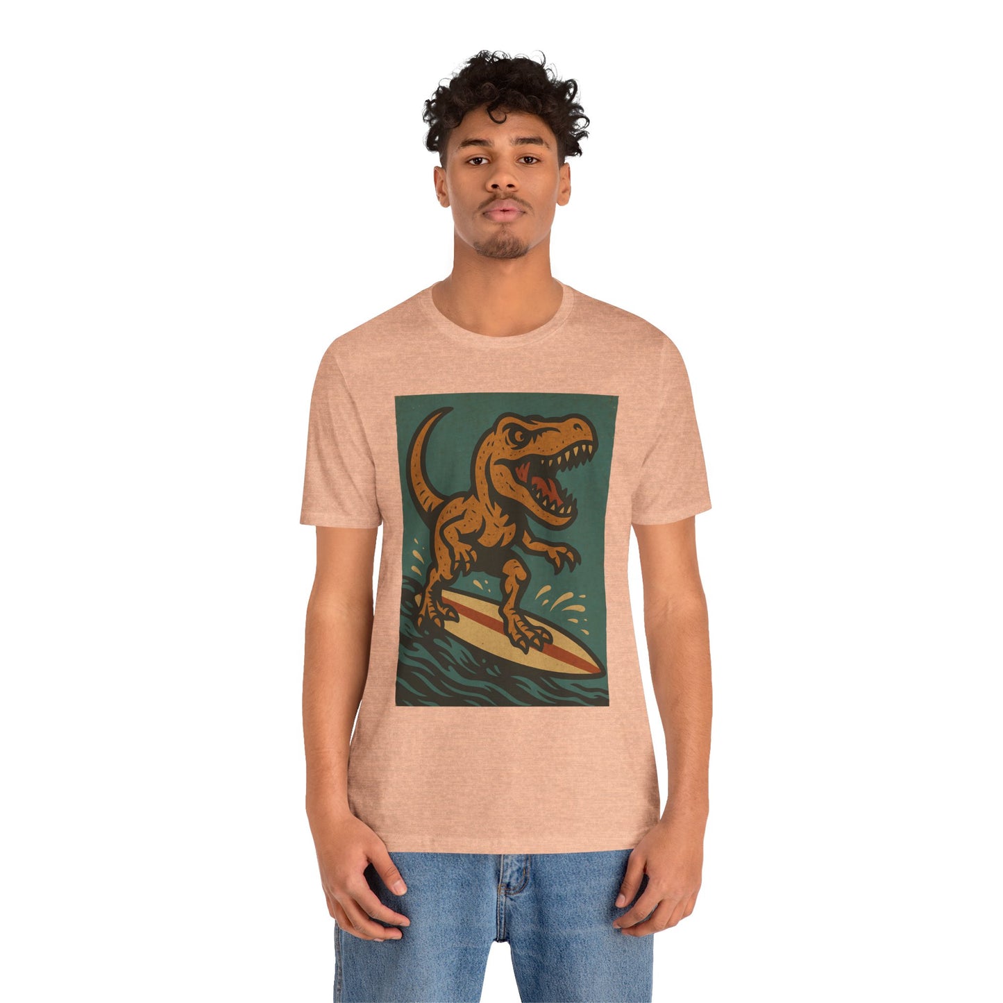 Surfing T-Rex T-Shirt – Funny Dinosaur Graphic Tee for Summer Vibes - WhimSpin - https://whimspin.com