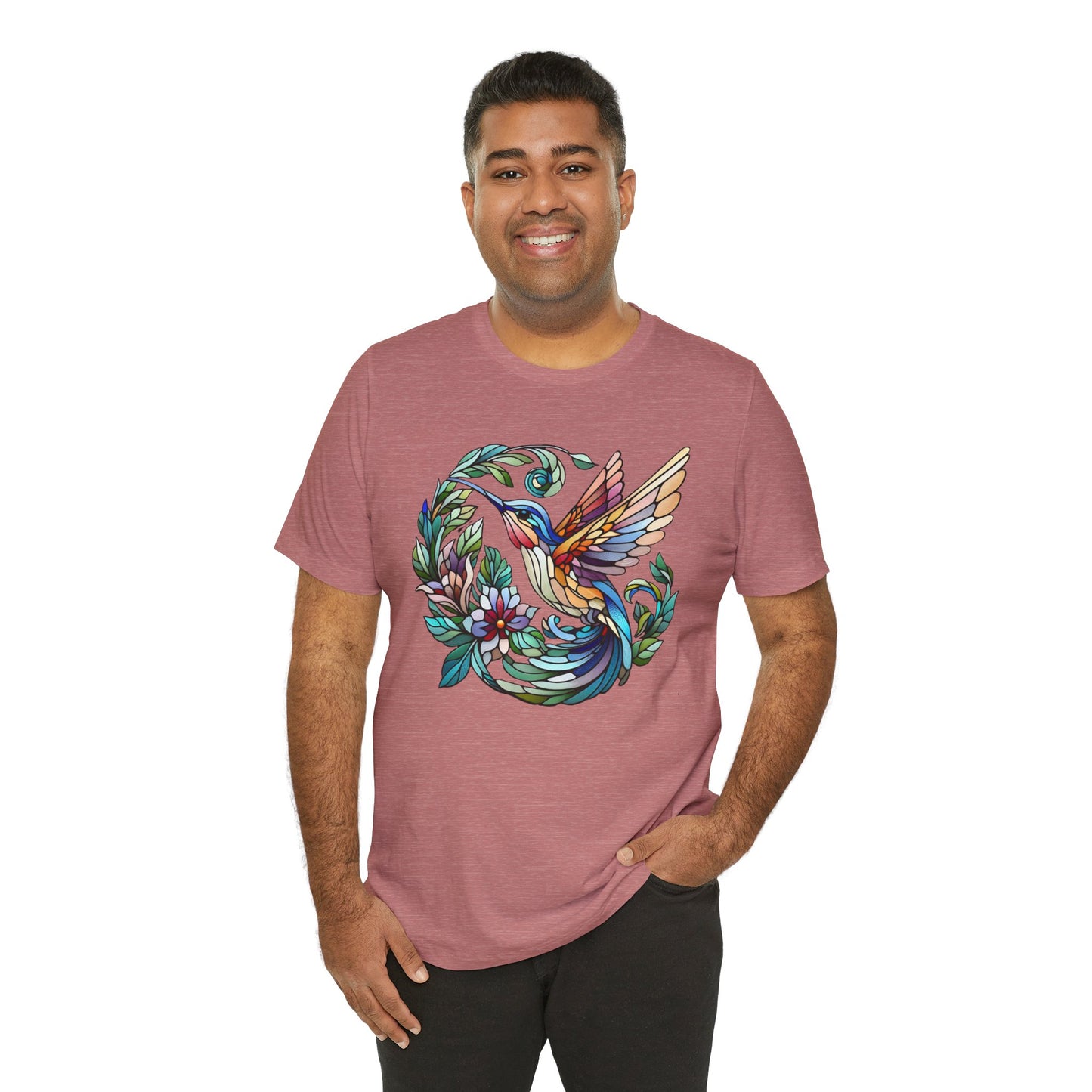 Stained Glass Hummingbird Tee – Vibrant Nature Shirt