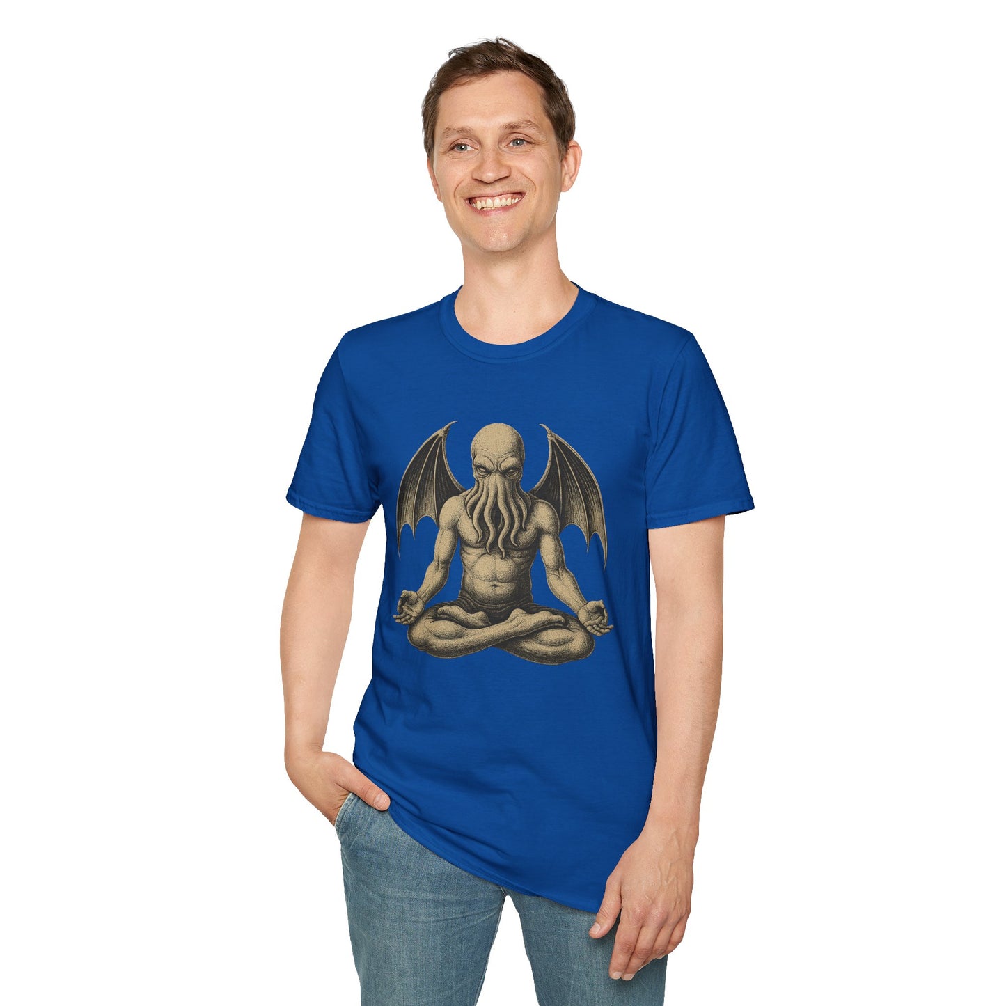 Meditating Cthulhu T-Shirt – Unisex Mythos Tee for Sci-Fi & Festival Fans - WhimSpin - https://whimspin.com