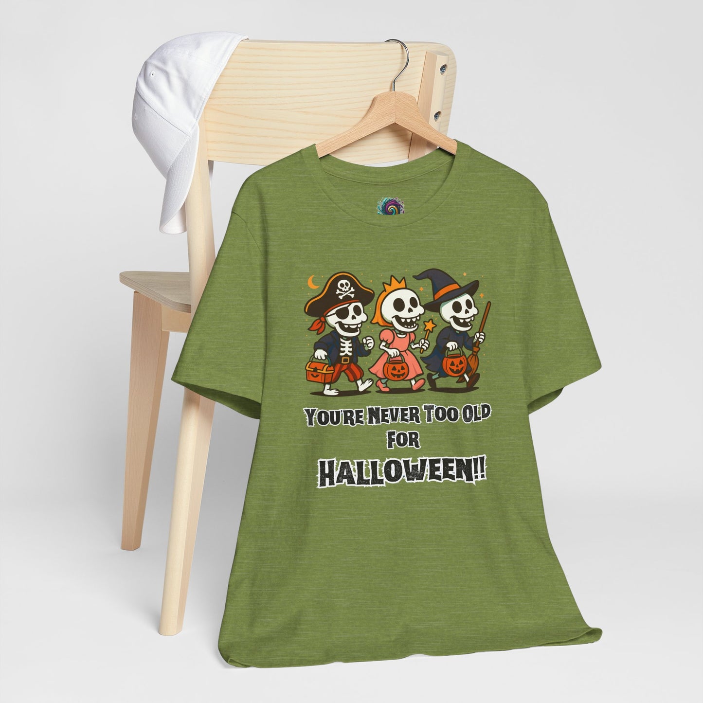 Never Too Old for Halloween T-Shirt – Funny Adult Halloween Shirt