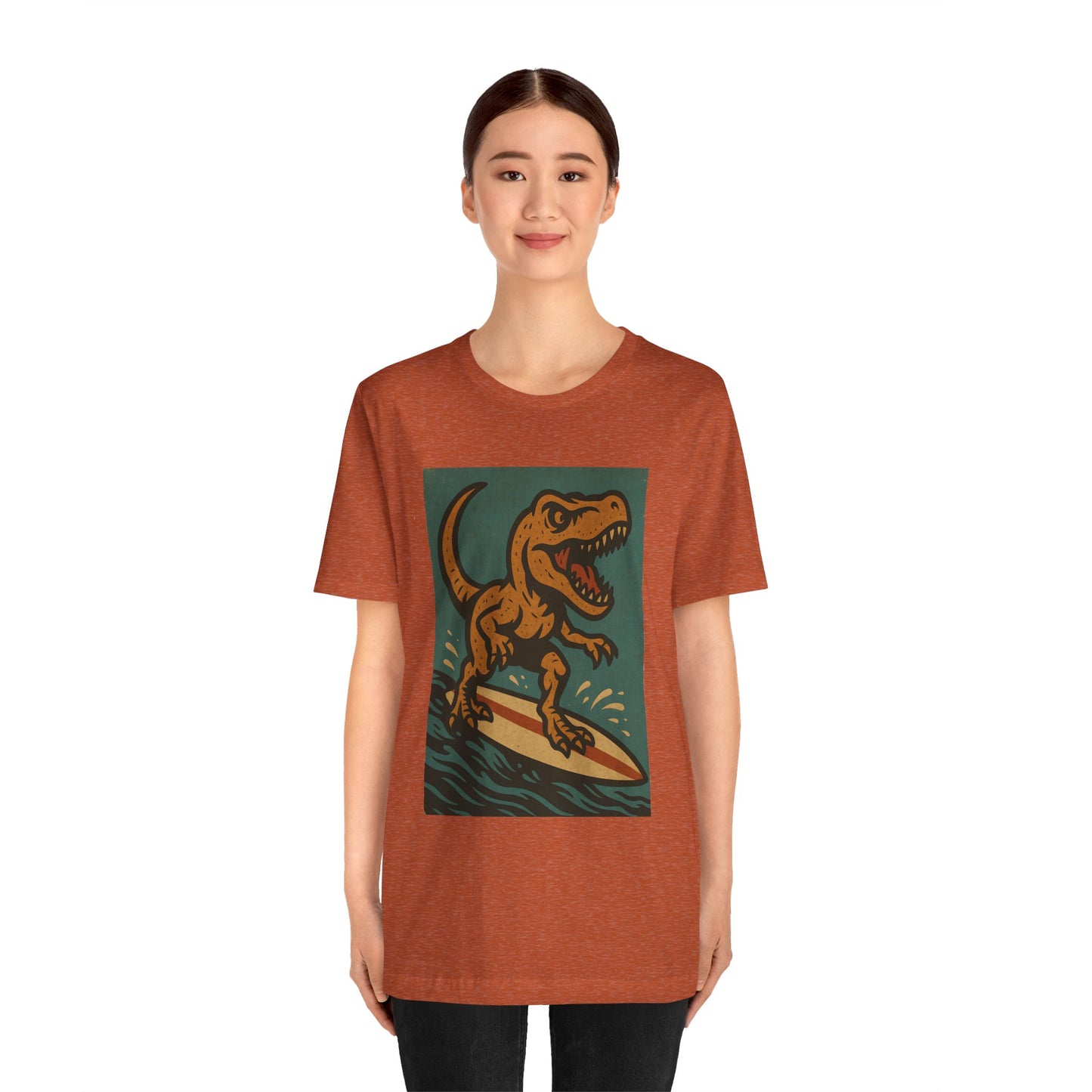 Surfing T-Rex T-Shirt – Funny Dinosaur Surfing Graphic Tee