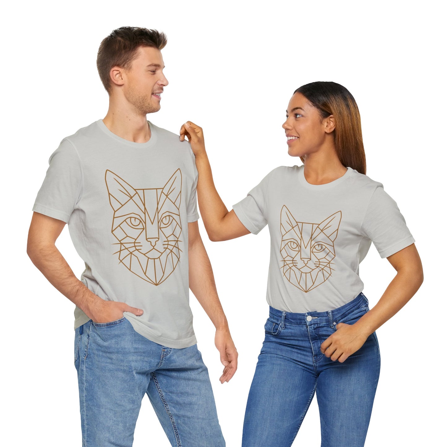 Geometric Cat T-Shirt – Minimalist Line Art Tee - WhimSpin - https://whimspin.com