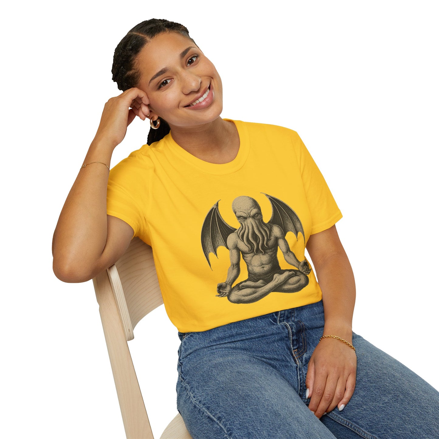 Meditating Cthulhu T-Shirt – Unisex Mythos Tee for Sci-Fi & Festival Fans - WhimSpin - https://whimspin.com