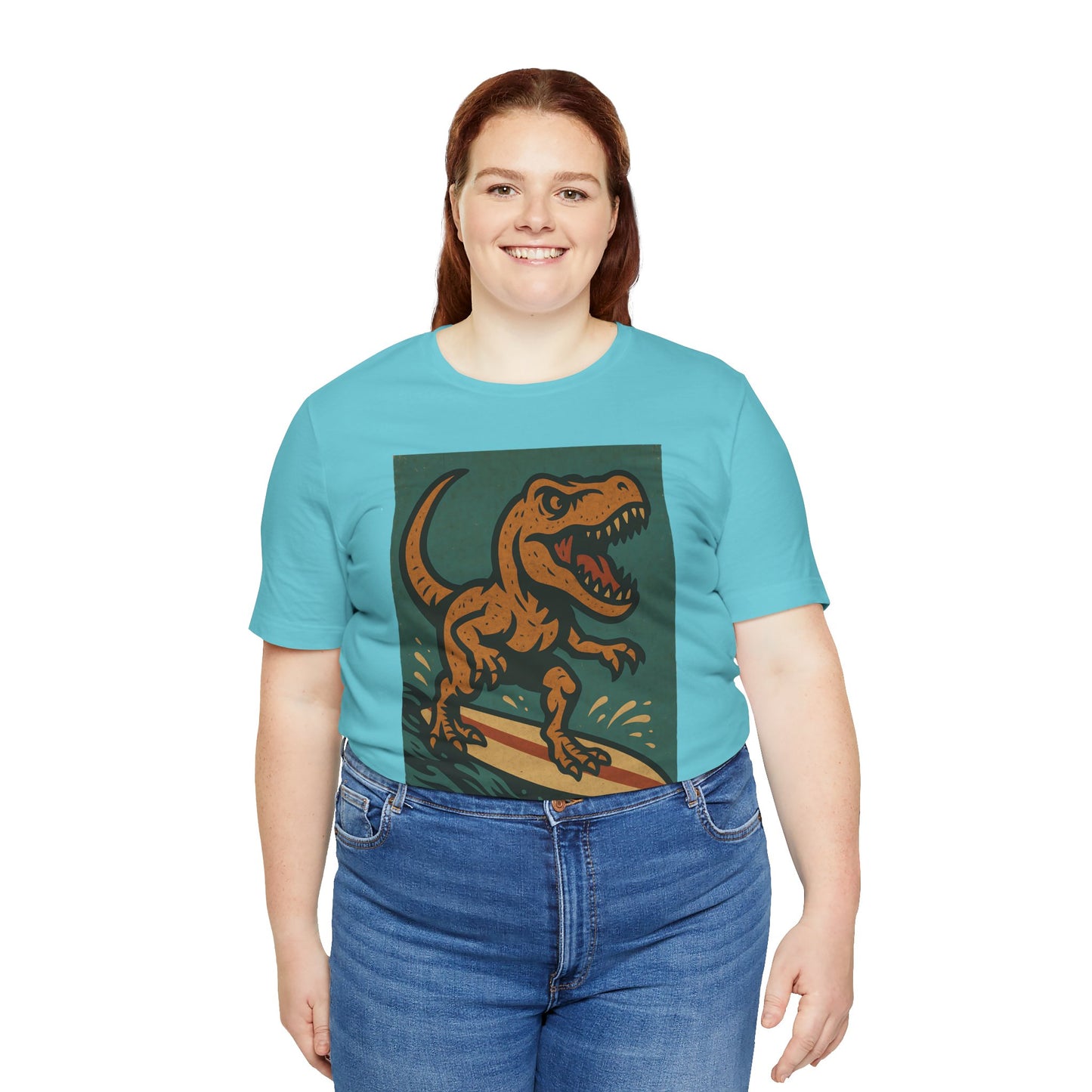 Surfing T-Rex T-Shirt – Funny Dinosaur Graphic Tee for Summer Vibes - WhimSpin - https://whimspin.com