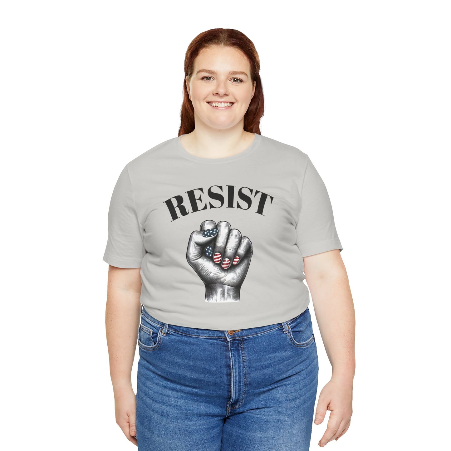 Resist Feminist Power Fist Tee – USA Flag Nails Protest Shirt