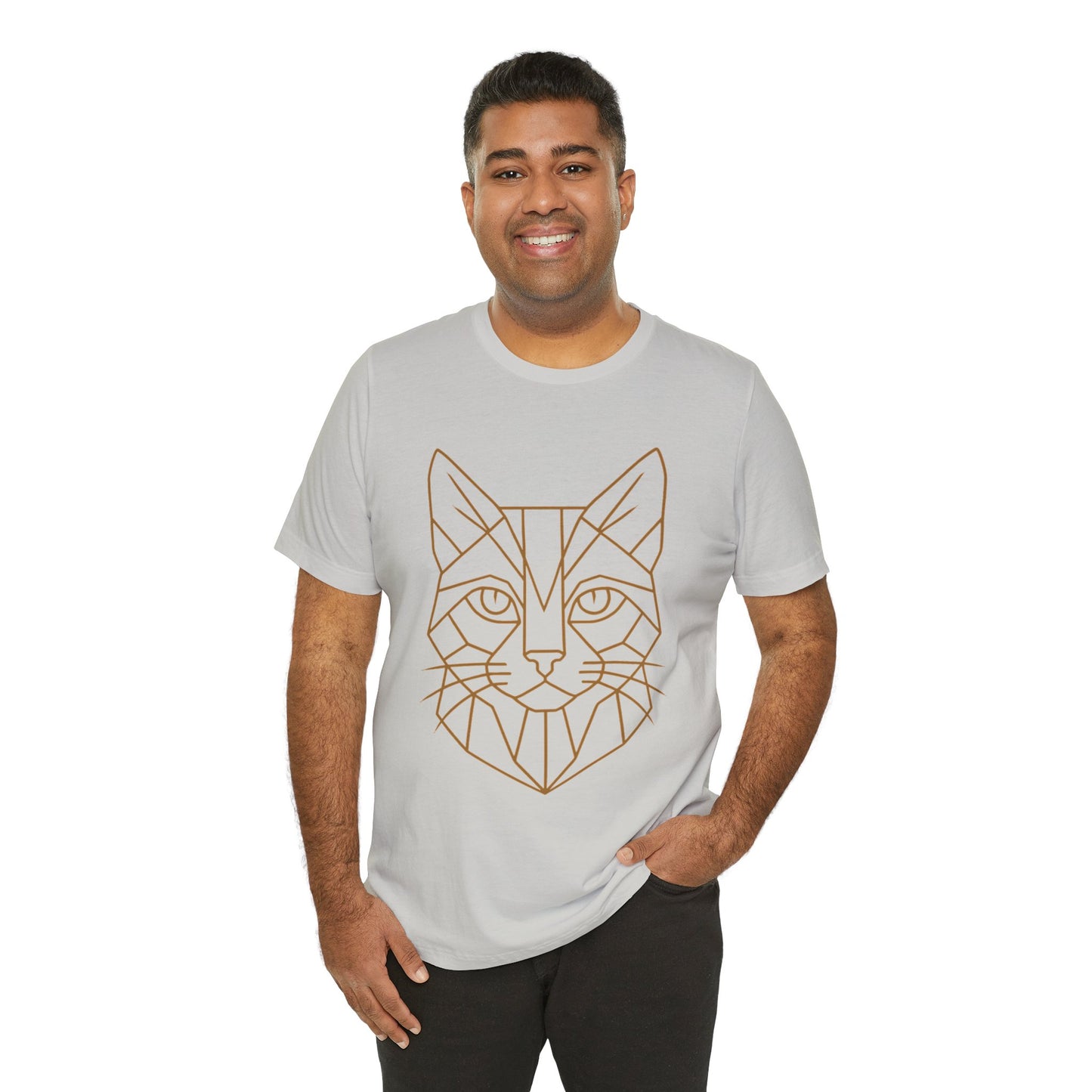 Geometric Cat T-Shirt – Minimalist Line Art Tee - WhimSpin - https://whimspin.com