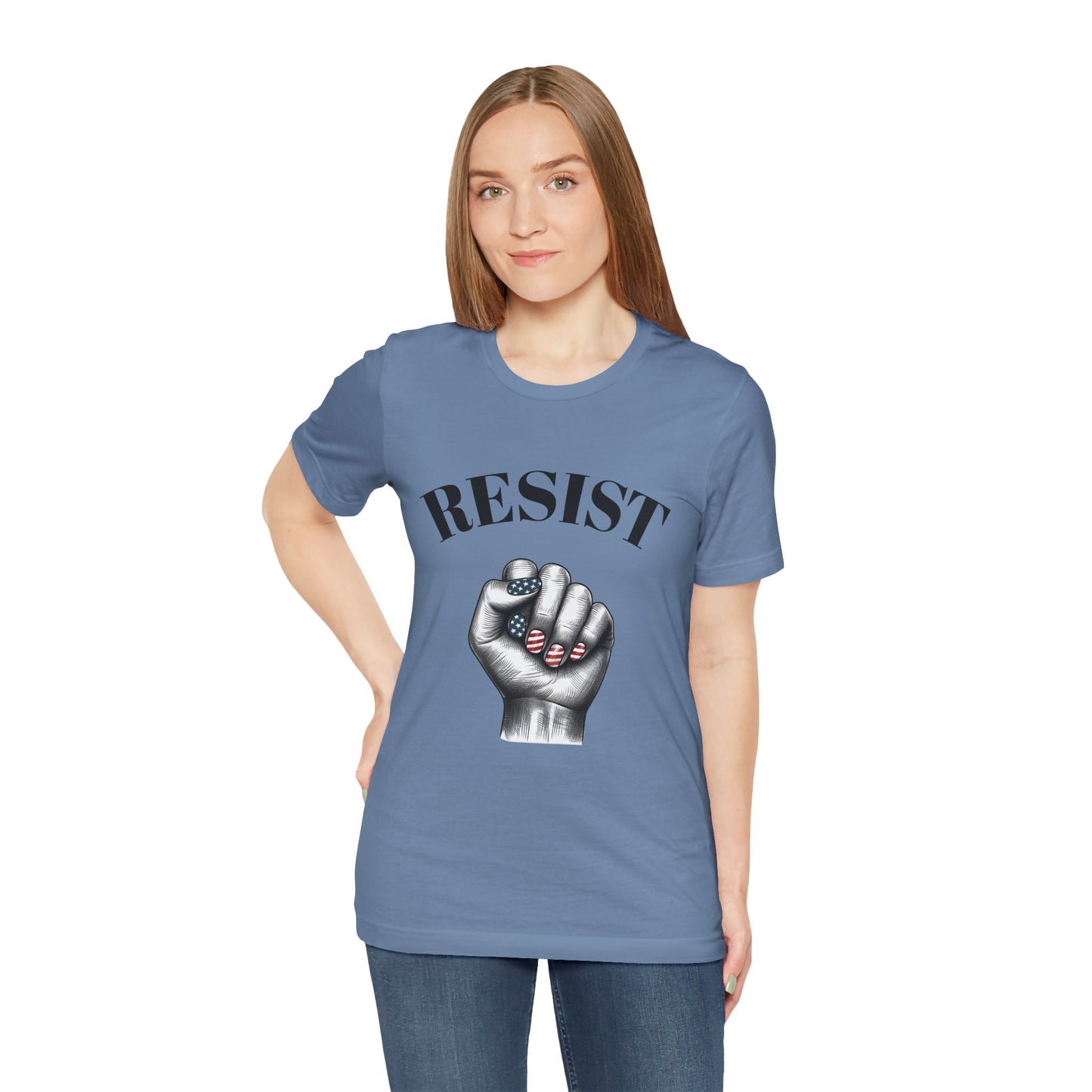 Resist Feminist Power Fist Tee – USA Flag Nails Protest Shirt - WhimSpin - https://whimspin.com