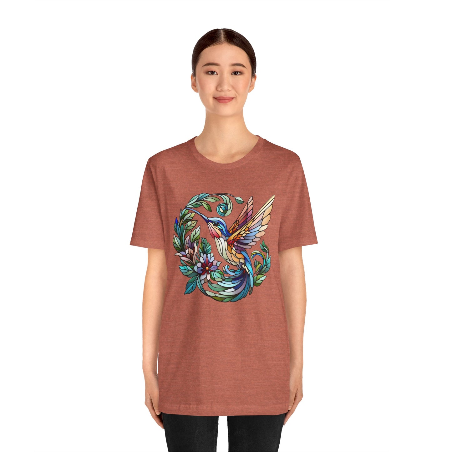 Stained Glass Hummingbird Tee – Vibrant Nature Shirt