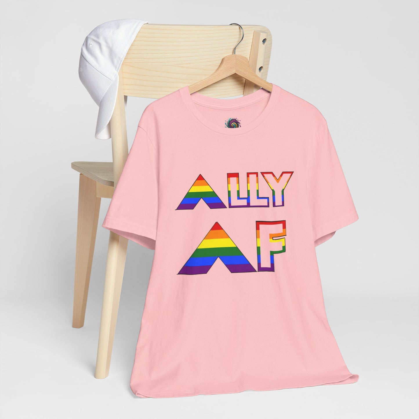 Pink Ally AF shirt with rainbow letters by WhimSpin